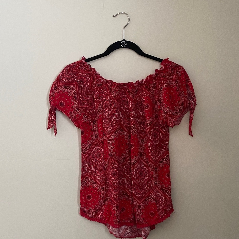 Red Paisley Off-Shoulder Top